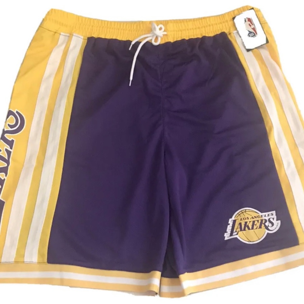 NBA U LOS ANGELES LAKERS JERSEY SHORTS  PURPLE YELLOW Sz 2XL